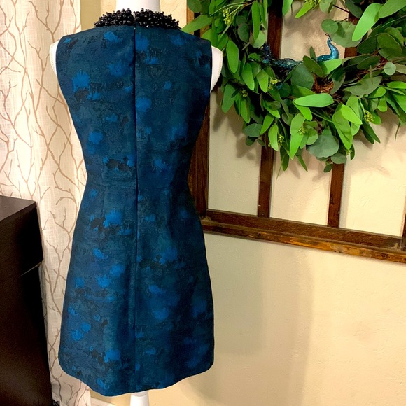 Betsey Johnson Blue Green Jacquard Sheath Beaded Collar Sleeveless Dress size - Picture 6 of 11
